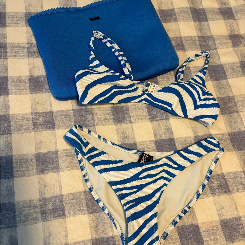 Triangl Blue and White Zebra Print Bikini Set with Pouch